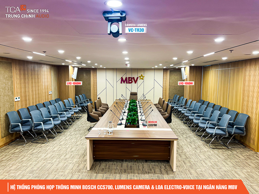 Giải pháp âm thanh phòng họp ngân hàng MBV với Bosch CCS700 & camera hội nghị trực tuyến Lumens