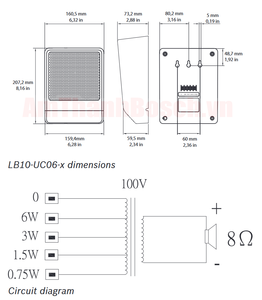 LB10-UC06-x Cabinet loudspeakers 6W angled