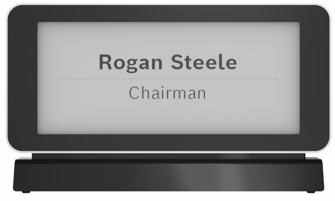 Thẻ tên điện tử hiển thị E-ink trên một mặt.